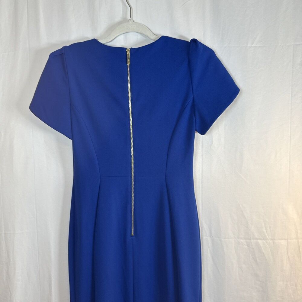 Calvin Klein Womens Royal Blue Tulip Puff Sleeve Round Neck Sheath Dress Size 4 - Picture 8 of 11